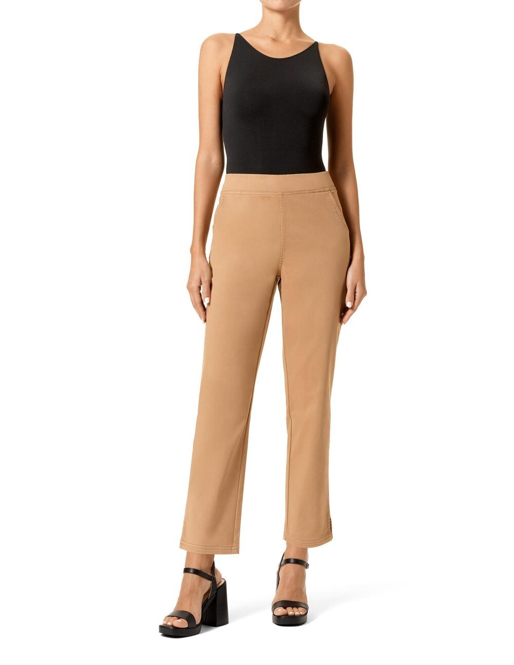 Hue Women's Brown Soft Skimmer Side-Slit Chino Leggings Pants L NWT